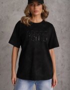 romee's Tricou oversize negru de bumbac cu inscripție brodată cu paiete Talomora