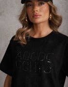 romee's Tricou oversize negru de bumbac cu inscripție brodată cu paiete Talomora