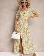 rosa 1. Rochie Portocalie Din Viscoză Cu Cusături Încrețite Despicătură Pe Picior Și Elastic În Talie Missalene