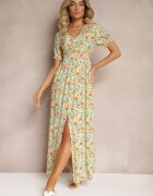 rosa 1. Rochie Portocalie Din Viscoză Cu Cusături Încrețite Despicătură Pe Picior Și Elastic În Talie Missalene