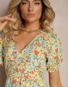 rosa 1. Rochie Portocalie Din Viscoză Cu Cusături Încrețite Despicătură Pe Picior Și Elastic În Talie Missalene