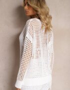 rosa Bluză Albă din tricot ajurat cu umeri căzuți Limira