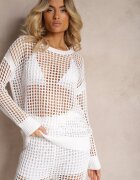 rosa Bluză Albă din tricot ajurat cu umeri căzuți Limira