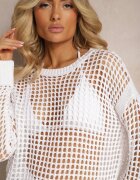 rosa Bluză Albă din tricot ajurat cu umeri căzuți Limira