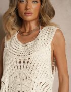 rosa Bluză Bej Ajurată din Bumbac cu Croială Oversize Banovelle