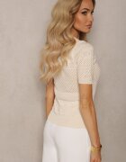 rosa Bluză Bej Clasică cu Model Ajurat Lidakra