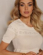 rosa Bluză Bej Clasică cu Model Ajurat Lidakra