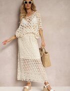 rosa Bluză Cardigan Bej Perforată din bumbac cu mâneci evazate Wavana