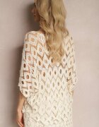 rosa Bluză Cardigan Bej Perforată din bumbac cu mâneci evazate Wavana