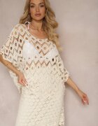 rosa Bluză Cardigan Bej Perforată din bumbac cu mâneci evazate Wavana