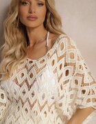 rosa Bluză Cardigan Bej Perforată din bumbac cu mâneci evazate Wavana