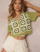 rosa Bluză Croșetată Verde cu Decolteu Triunghiular Sandrea