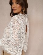 rosa Bluză elegantă albă din Dantelă cu Guler înalt și Spate Decupat Închidere cu nasture la spate Vaihana