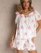 rosa Bluză Fucsie din Viscoză cu Legătură la Decolteu și Broderii Nilamessa