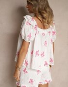 rosa Bluză Fucsie din Viscoză cu Legătură la Decolteu și Broderii Nilamessa