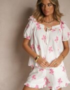 rosa Bluză Fucsie din Viscoză cu Legătură la Decolteu și Broderii Nilamessa