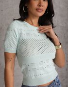 rosa Bluză mentă clasică cu model ajurat Lidakra