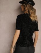 rosa Bluză Negră cu Viscoză Ornată cu Fir Metalic Sanallin