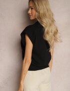 rosa Bluză Polo Casual Neagră stil de vestă tricotată cu umeri întăriți Aidelma