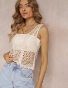 rosa Bluză Top Bej din bumbac în stil croșetat Aphia
