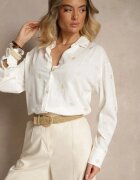 rosa Cămașă Albă cu In Vâscoză și Model Brodat Lisarielis