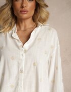 rosa Cămașă Albă cu In Vâscoză și Model Brodat Lisarielis