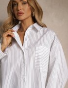rosa Cămașă Albă De bumbac cu Buzunar decorativ și Curele Haloniea