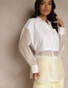 rosa Cămașă Albă Decorată cu Mâneci Transparente Tilaria