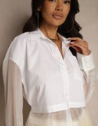 rosa Cămașă Albă Decorată cu Mâneci Transparente Tilaria