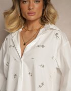 rosa Cămașă albă din bumbac cu aplicații decorative Katirina