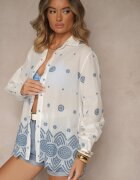 rosa Cămașă Albă din Bumbac cu Broderie Izolia