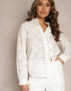 rosa Cămașă Albă din Bumbac cu Guler tunica Broderie și Inserții ajurate Mylina