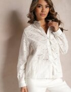 rosa Cămașă Albă din Bumbac cu Guler tunica Broderie și Inserții ajurate Mylina