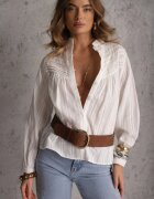 rosa Cămașă albă din Bumbac cu Guler Tunica Decorată cu Borduri din Dantelă Ilielia