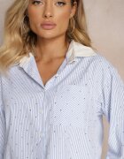 rosa Cămașă Albastră cu croi scurt cu zirconii Levima