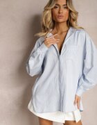 rosa Cămașă Albastră cu Mânecă Lungă cu nasturi cu Buzunar Vloenni