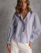 rosa Cămașă Albastră de Bumbac cu Volan și Broderie Ostorea