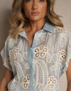 rosa Cămașă Albastră deschisă cu Motiv Floral Zimessae
