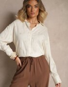 rosa Cămașă bej cu in și viscoză și model brodat Lisarielis