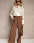 rosa Cămașă bej cu in și viscoză și model brodat Lisarielis