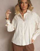 rosa Cămașă bej cu in și viscoză și model brodat Lisarielis