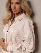 rosa Cămașă Bej cu Mânecă Lungă cu Nasturi cu Buzunar Vloenni
