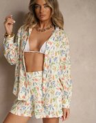 rosa Cămașă bej de bumbac cu imprimeu floral Nilaira