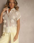 rosa Cămașă bej deschisă cu mânecă lungă încheiată cu nasturi decorată cu aplicație în formă de floare Parslea