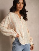 rosa Cămașă Bej din Vâscoză Decorată cu Model Floral Mic Aredina