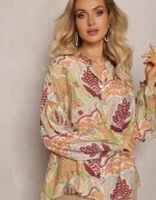 rosa Cămașă bej-verde cu Viscoză închisă cu nasturi cu model modern cu ornamente Mingula