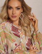 rosa Cămașă bej-verde cu Viscoză închisă cu nasturi cu model modern cu ornamente Mingula