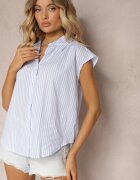 rosa Cămașă Casual Albastră din bumbac cu dungi cu nasturi Menatia