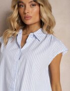 rosa Cămașă Casual Albastră din bumbac cu dungi cu nasturi Menatia