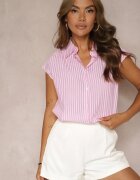 rosa Cămașă Casual Roz din bumbac cu dungi cu nasturi Menatia